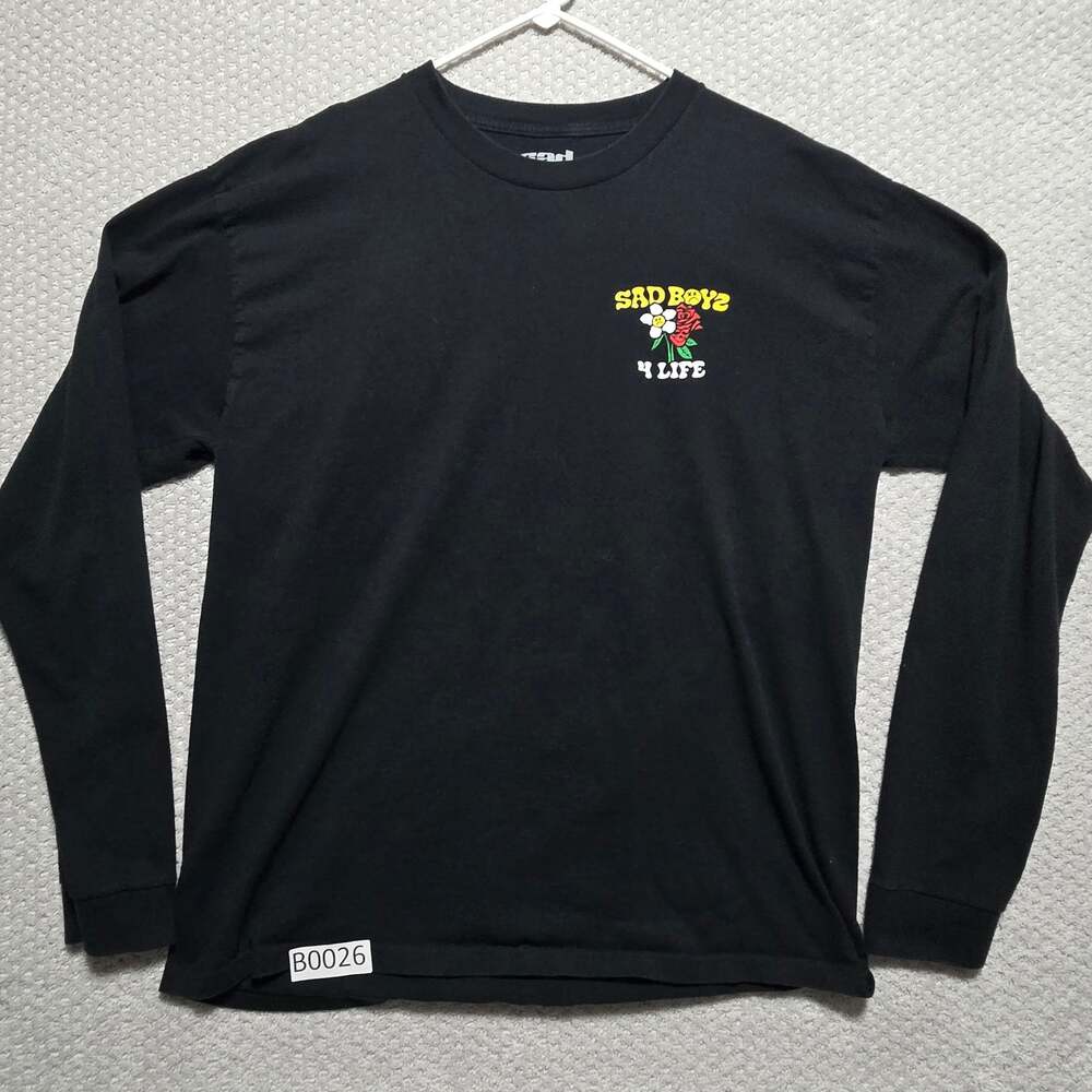 Sad Boyz 4 Life Graphic Long Sleeve T-Shirt Black Floral Skeleton Hand